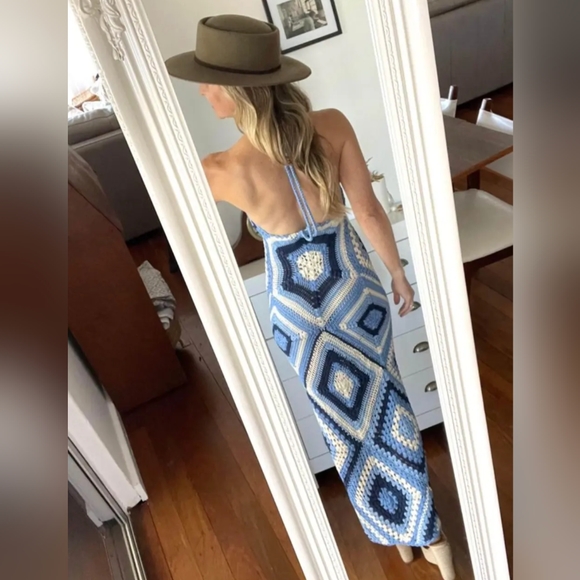 Chasing Unicorns Peacekeeper Crochet Midi Dress Blue NWOT S - Picture 4 of 16